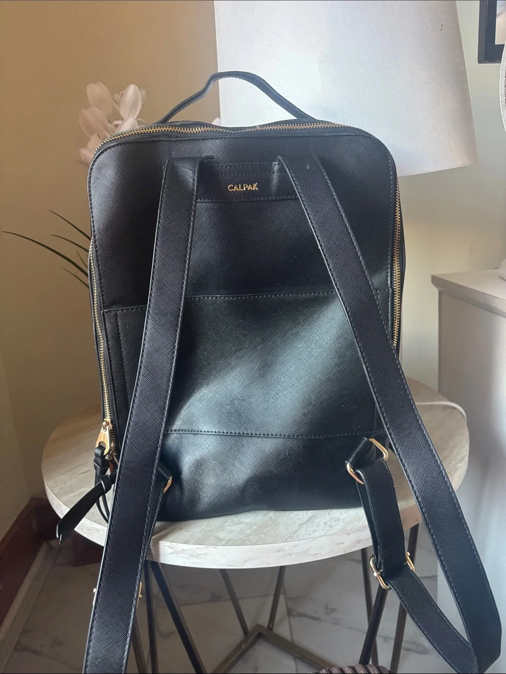 Calpak Black Backpack with Gold Hardware and Braided Trim